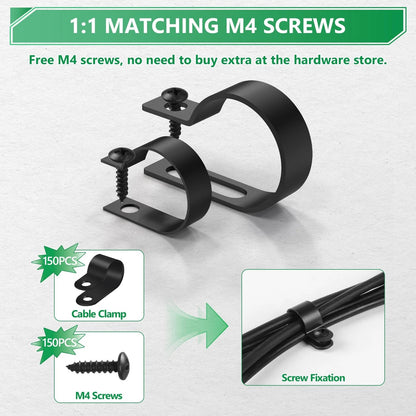 Cable Clips for Management Cord Organizer, 6 Sizes 290pcs, 290PCS Black