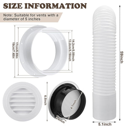 Maasechs Portable Ac Wall Mount Vent Kit 5 In&5.5 in Tubes 59 Inches, White