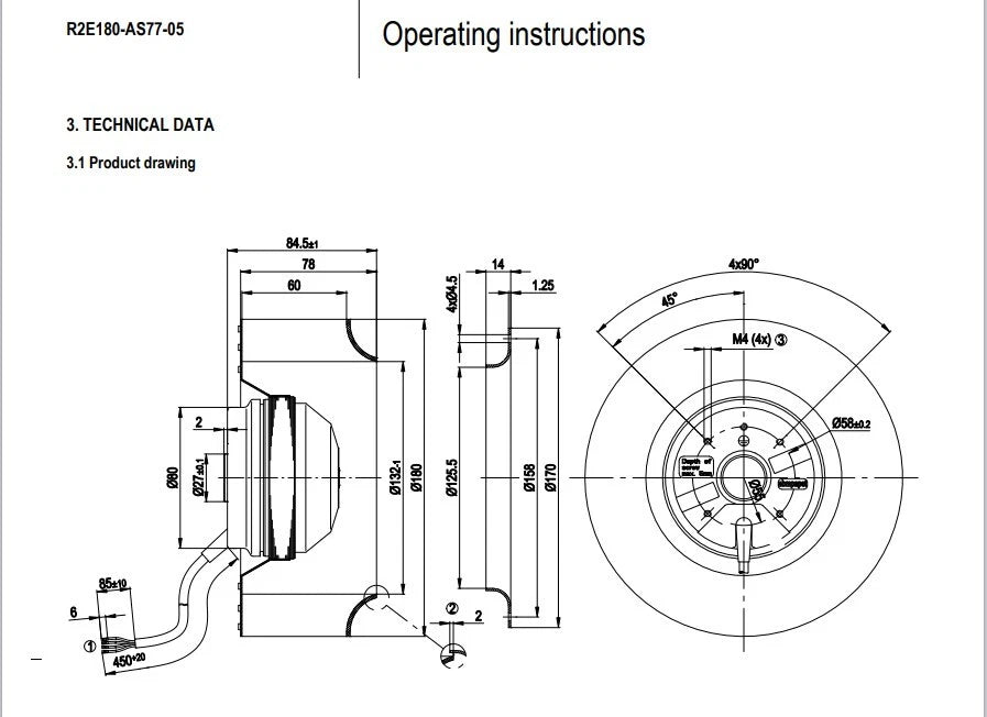 Ebmpapst Fan R2E180-AS77-05 Cooling Fan 230V 0.36/0.45A 82/100W 2300RPM Fan