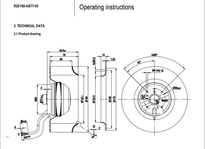 Ebmpapst Fan R2E180-AS77-05 Cooling Fan 230V 0.36/0.45A 82/100W 2300RPM Fan