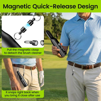 Quwiunx 3-in-1 Golf Club Brush Cleaner Kit with Rotating Protective Black