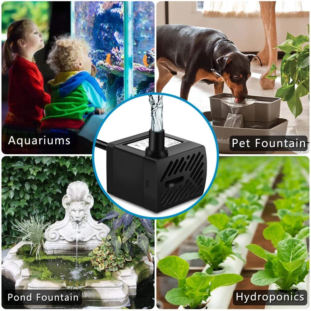 PULACO 2Pcs Mini Fountain Pump (50GPH 3W), Ultra Quiet 50 GPH (2Pcs), Black