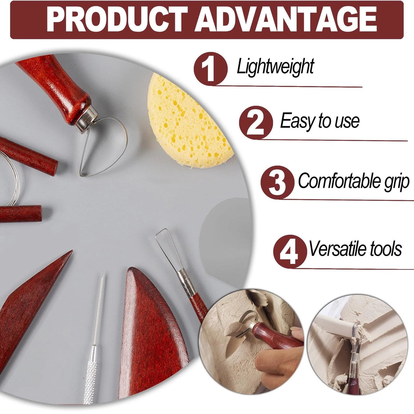 LINPHCEY 8-Piece Clay Sculpting Tools Set Perfect for Polymer RED WOOD - 8PCS