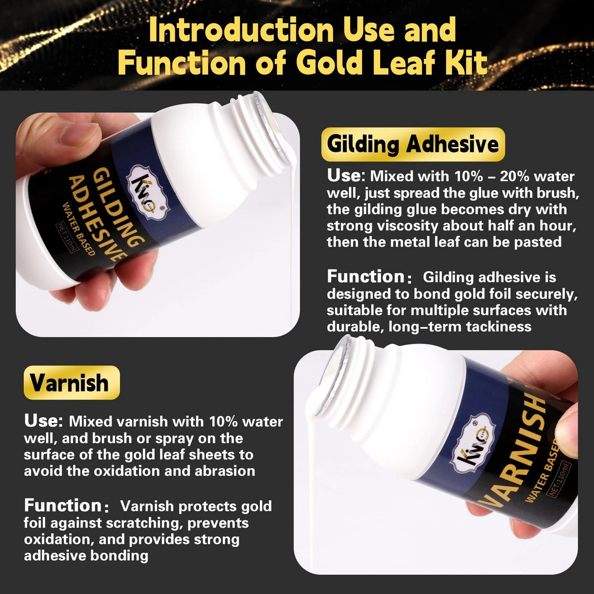 KINNO Gilding Adhesive Set, Gold Leaf Kit with 8cm, 4 colors gilding set