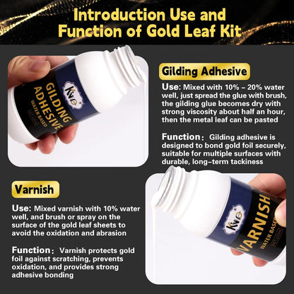 KINNO Gilding Adhesive Set, Gold Leaf Kit with 8cm, 4 colors gilding set
