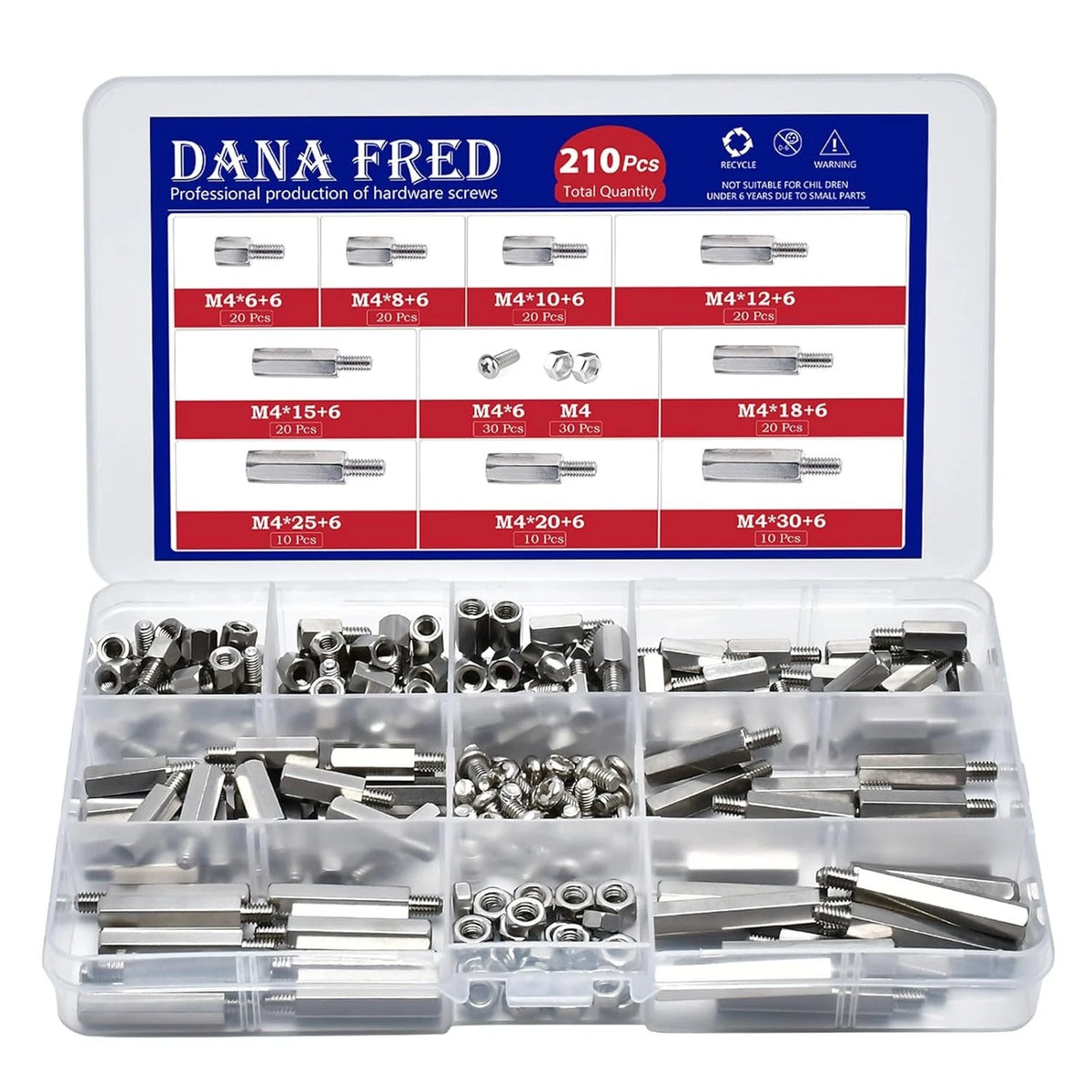 210 Pieces Hex Standoff Spacers M4 Carbon Steel Male Female Metric m4, Sliver