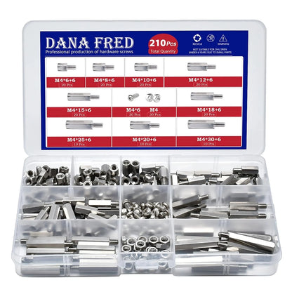 210 Pieces Hex Standoff Spacers M4 Carbon Steel Male Female Metric m4, Sliver