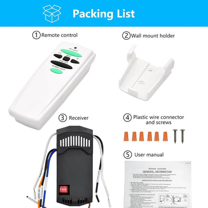 Universal Ceiling Fan Remote Control Kit with Up Down Light Controls White
