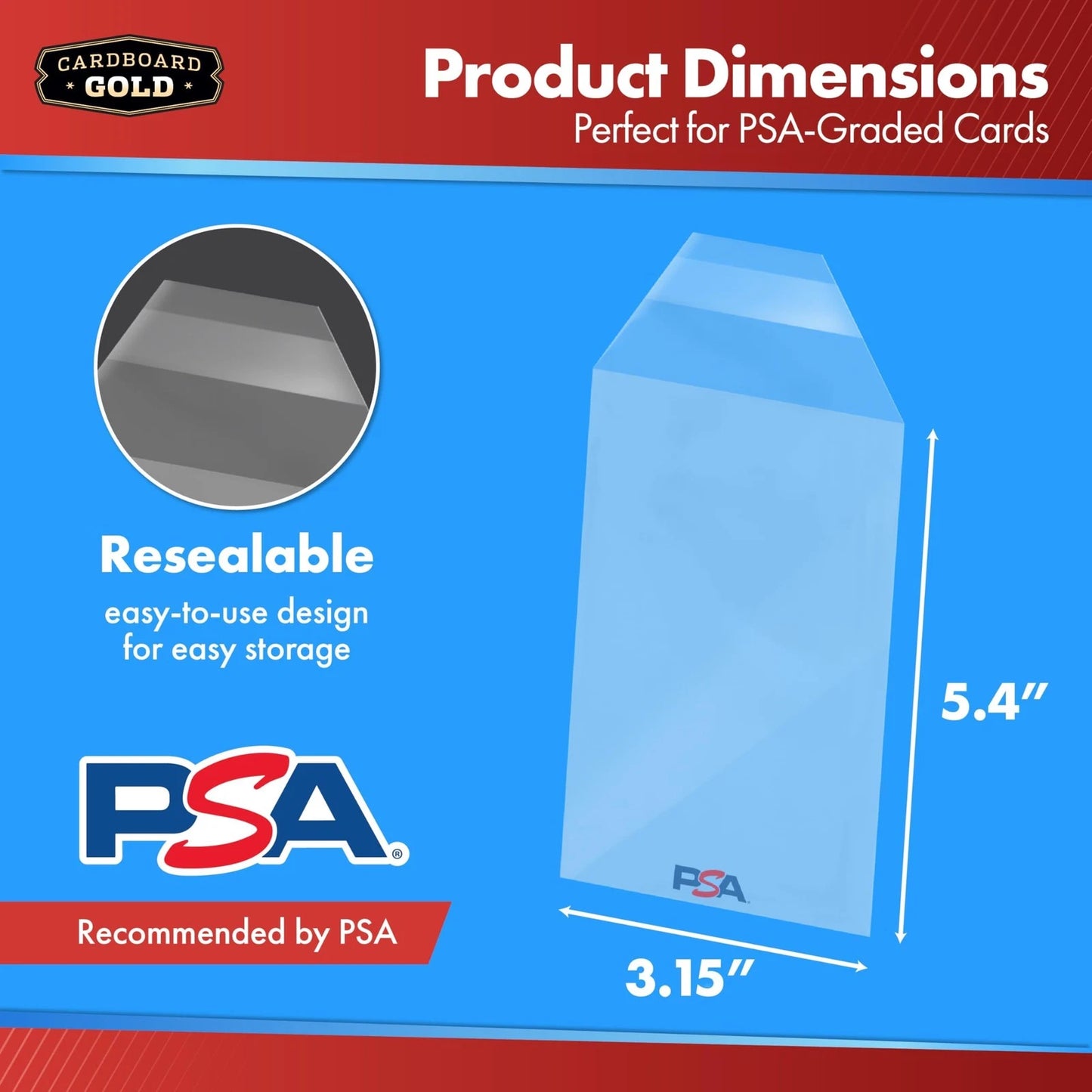 Cardboard Gold PSA Slab Sleeves - 500 Pack Resealable 500 Sleeves, Clear