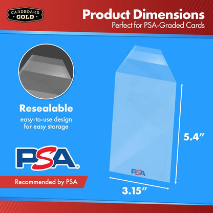 Cardboard Gold PSA Slab Sleeves - 500 Pack Resealable 500 Sleeves, Clear