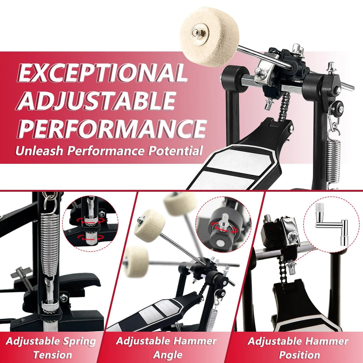 Bass Drum Pedal,Double Pedal Mount Double Chain Drive Foot Single