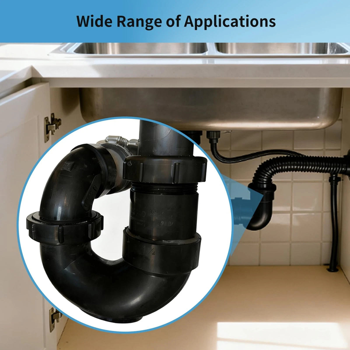Lesso ABS Adjustable P Trap1 1/2 Inch for RV Drain Bathroom 1-1/2 Inch, Black