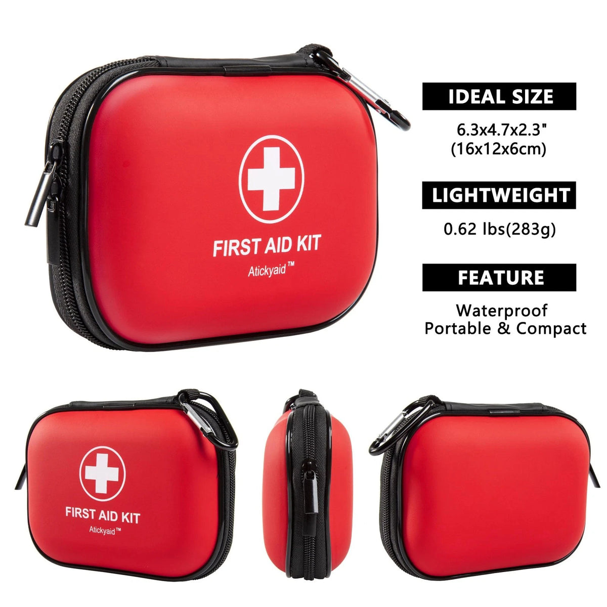 Mini First Aid Kit - 120 Piece Small Waterproof Hard Shell 120 Pieces, Red