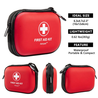 Mini First Aid Kit - 120 Piece Small Waterproof Hard Shell 120 Pieces, Red