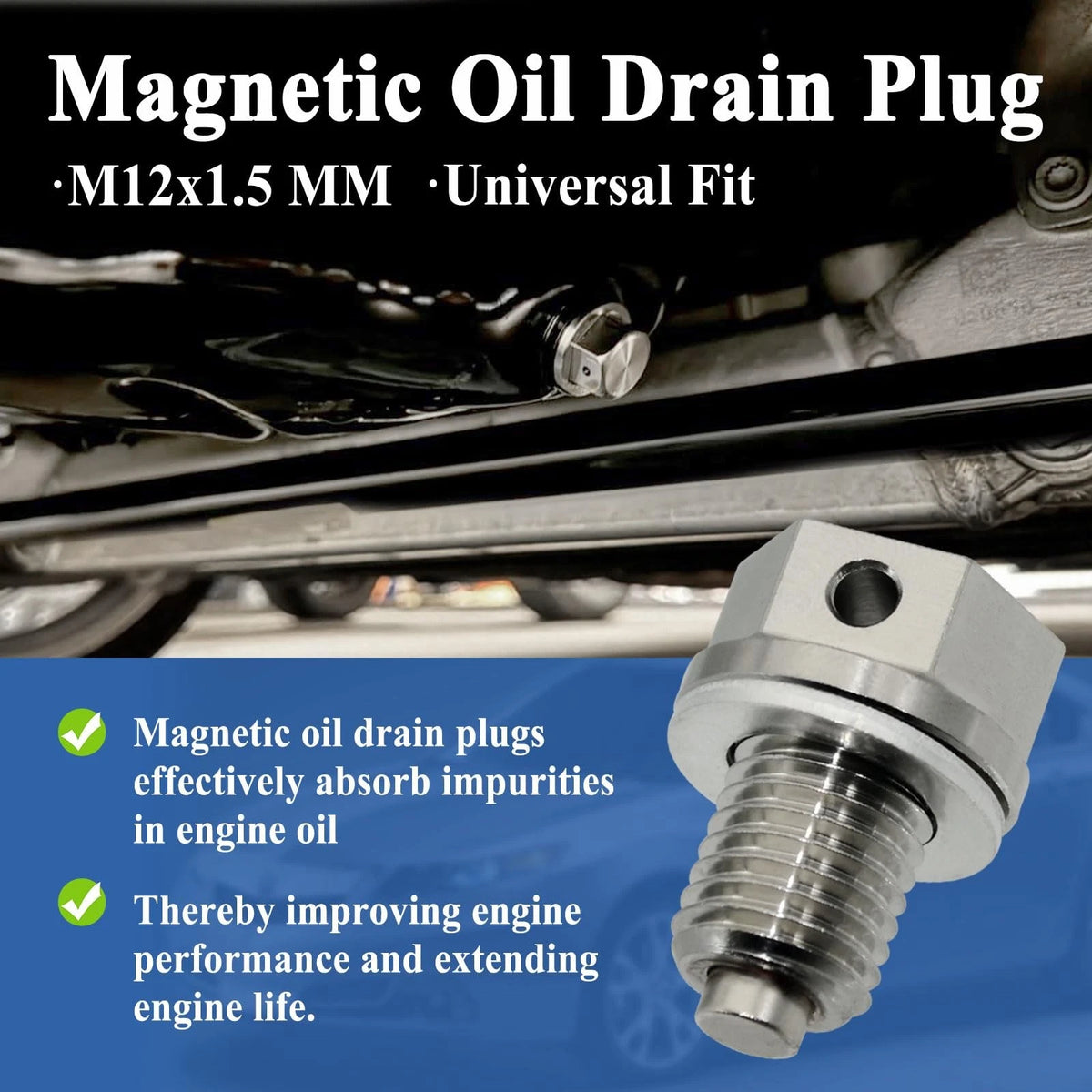 2Pcs MP01 M12 x 1.5 Engine Magnetic Oil Drain Plug with Gasket, Silver