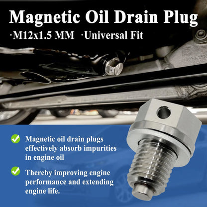 2Pcs MP01 M12 x 1.5 Engine Magnetic Oil Drain Plug with Gasket, Silver