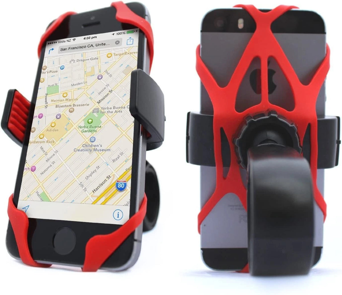 NALAKUVARA Phone Mount X Holder Grip Tether Rubber Strap Large, Black, Red