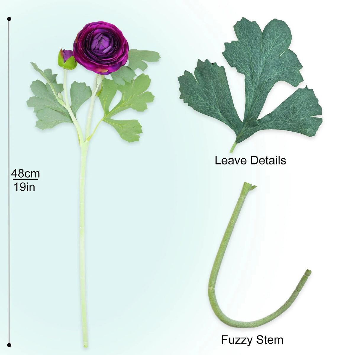 Artificial Ranunculus Flowers with Real Touch Stem,Silk 6, Purple
