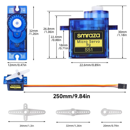 Smraza 10 Pcs SG90 9G Micro Servo Motor Kit (Metal Gear) for Arduino 10, Sg90