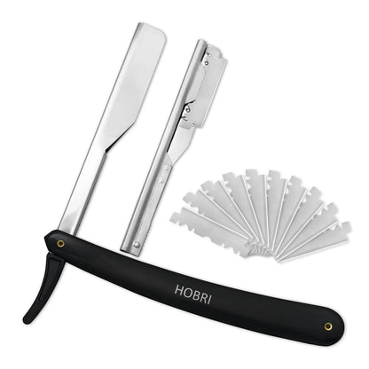Professional Barber Straight Edge Razor with 10 1 Count (Pack of 1), Black