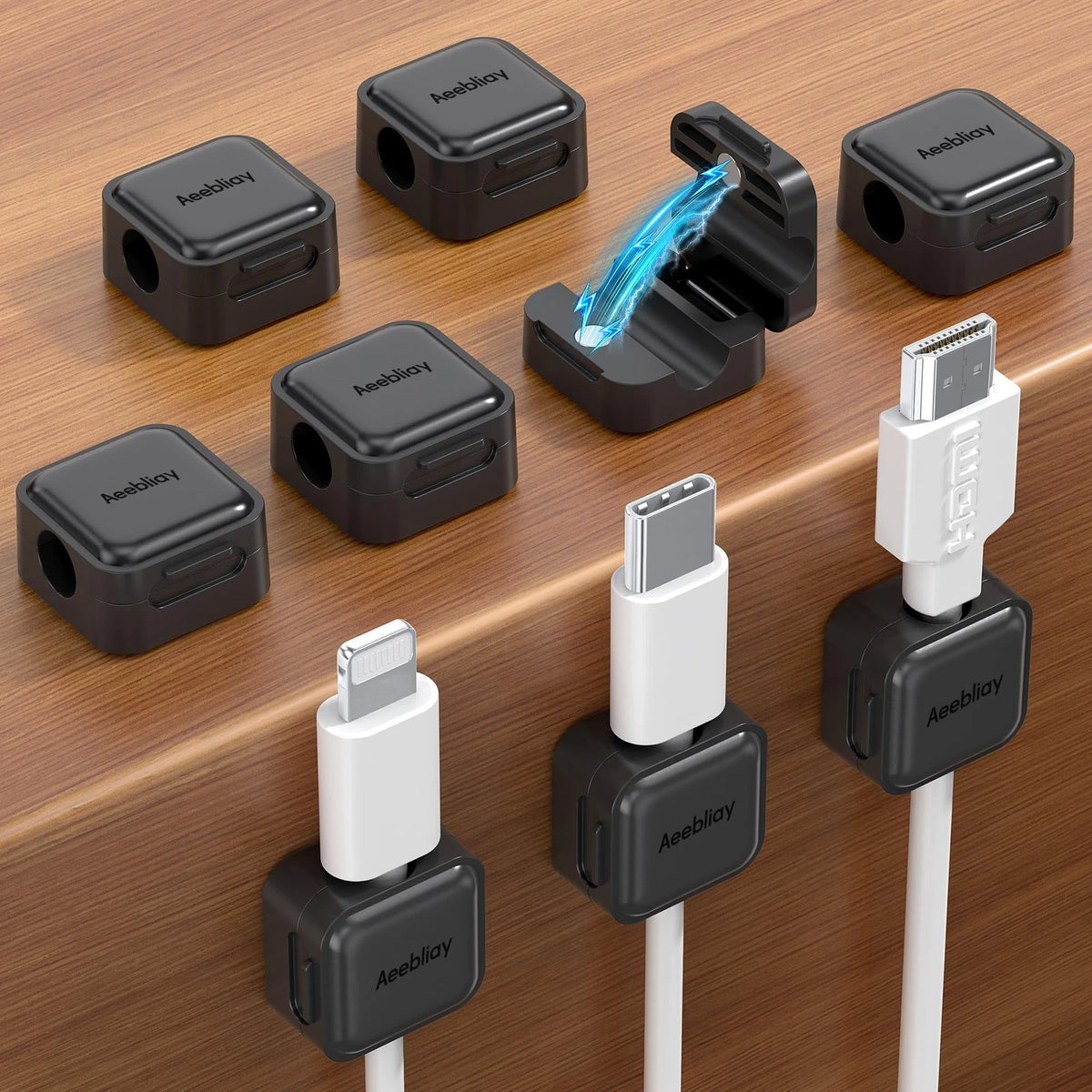 9 Pack Magnetic Cable Clips Cord Organizer,Desk Management Black