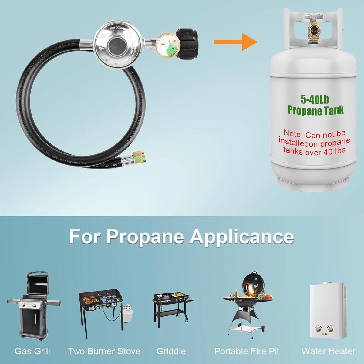 3 Feet Propane Regulator with Hose, Tank Gas Grill Regulator...