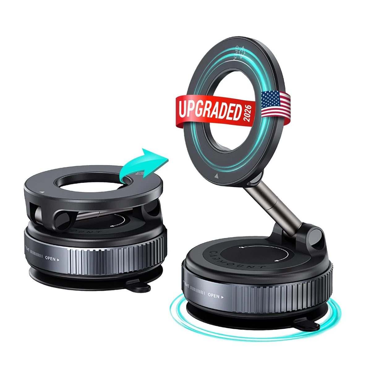CARMOUNT Clutch-X™ Black – Upgraded Vacuum Phone Mount Suction Cup Car