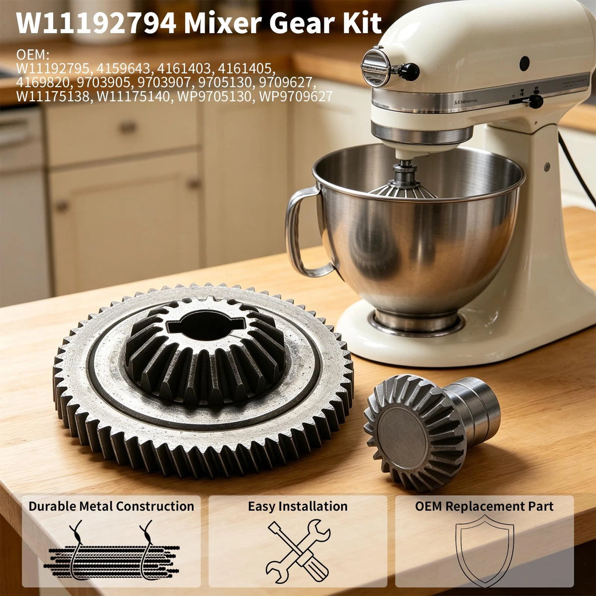 For KitchenAid Mixer Gear Hub Kit W11192794 4159643 Metal Set 3KSM150 4K45SS