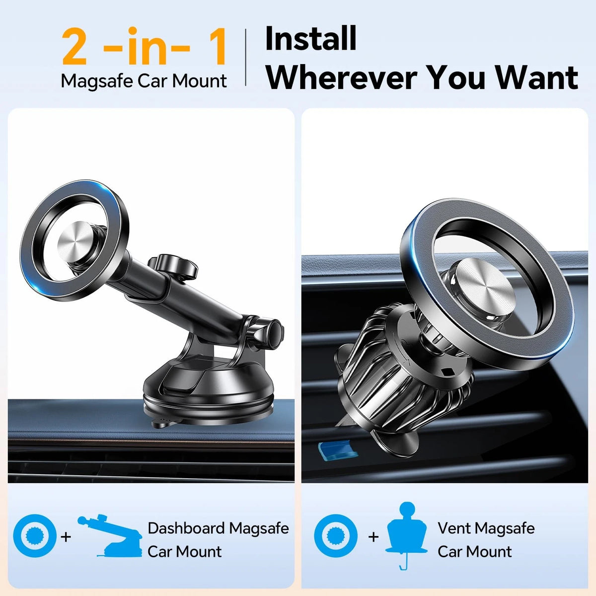 Coolpow for MagSafe Car Mount【Windshield+Vent+Dash】 Magnetic 12 cm, Black