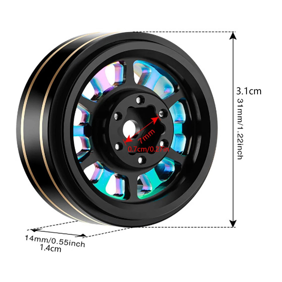 4pcs 1.1" Brass + Aluminium Alloy Wheel Hubs Rims for Axial SCX24 1/24 RC Car