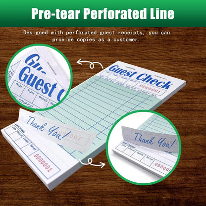 Guest Check Books 6 Pack, Checks for Servers, 6 Pack/300 Sheets, Green