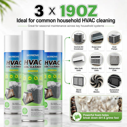 BERlOVE Foaming AC Coil Cleaner: 57oz for 19 Fl Oz (Pack of 3), White
