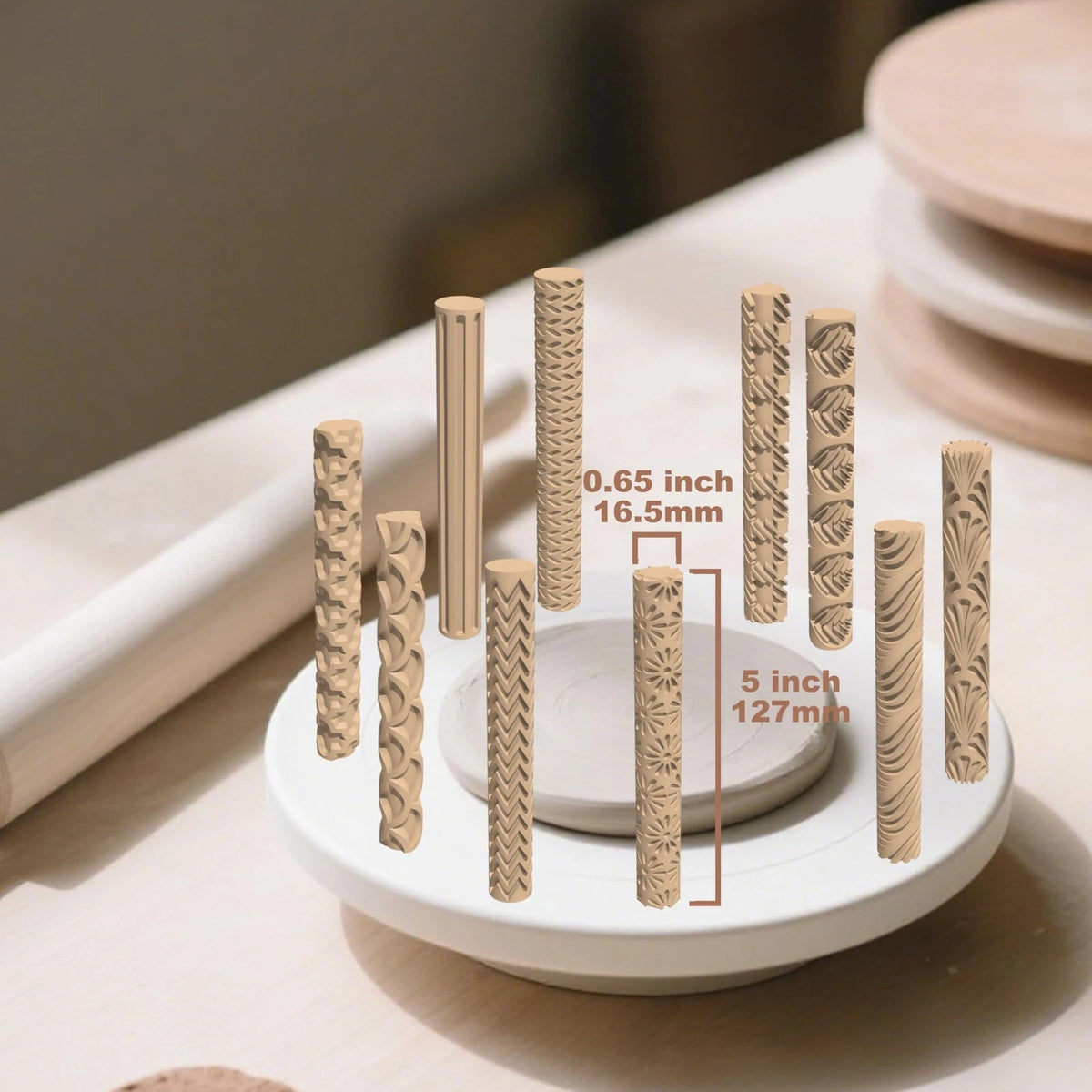 Hokkieam Clay Texture Rollers | 10-Pack Polymer Latte Brown
