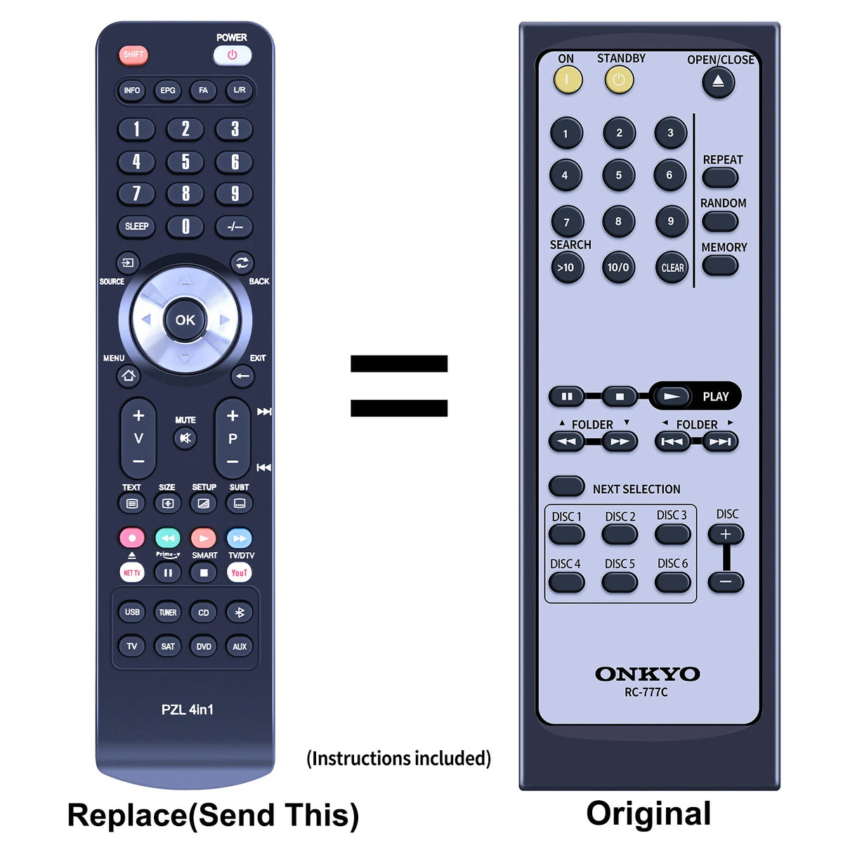 RC-777C Replacement Remote Control For Onkyo DX-C390 6-Disc CD Player System