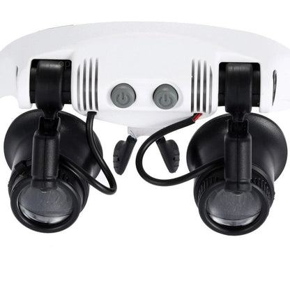 Double Eye Jewelry Watch Repair Magnifier Loupe Glasses W/ LED Light 8 Lens