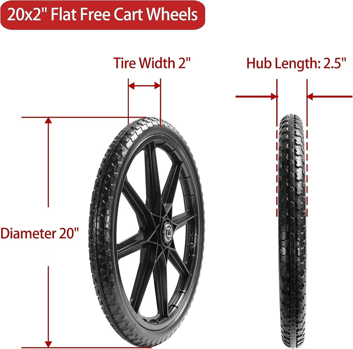 (2 PACK) 20" Flat Free Cart Wheels Compatible with rubbermaid 20 inches
