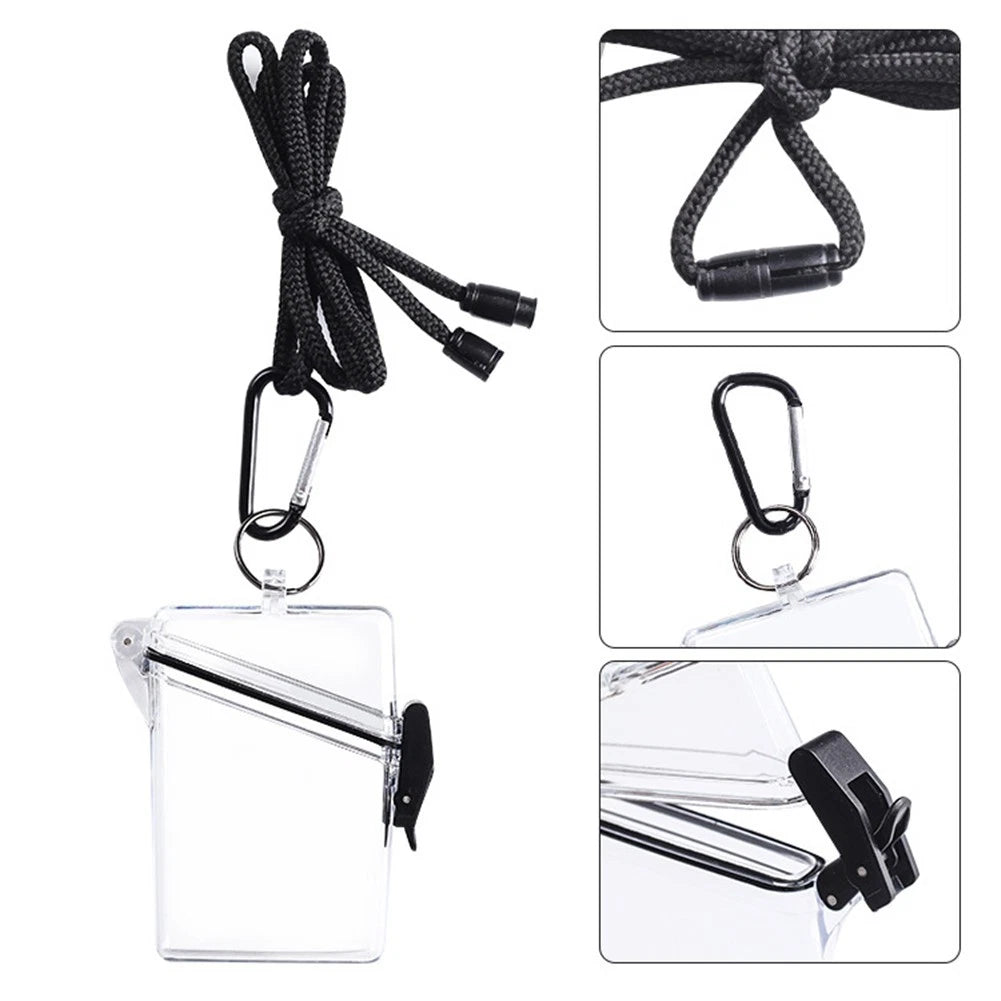 1*Waterproof ID Card Clear Holder Hard Case Plastic Protector With Lanyard