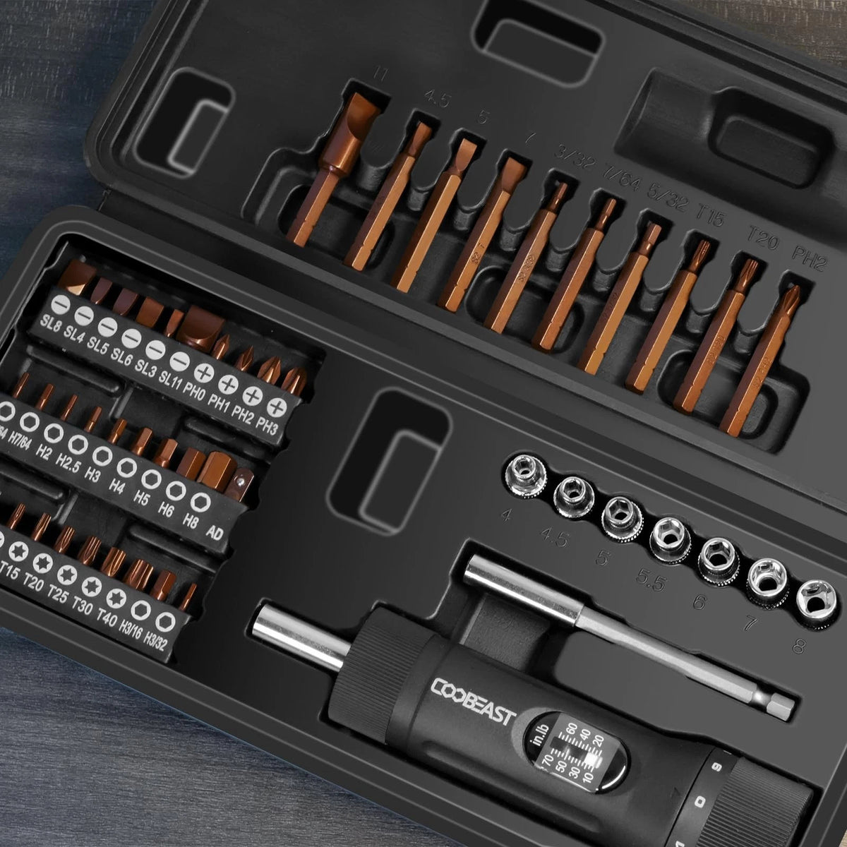 coobeast 49 Pcs Torque Screwdriver 10-70 Inch Pound 49 PCS, Black