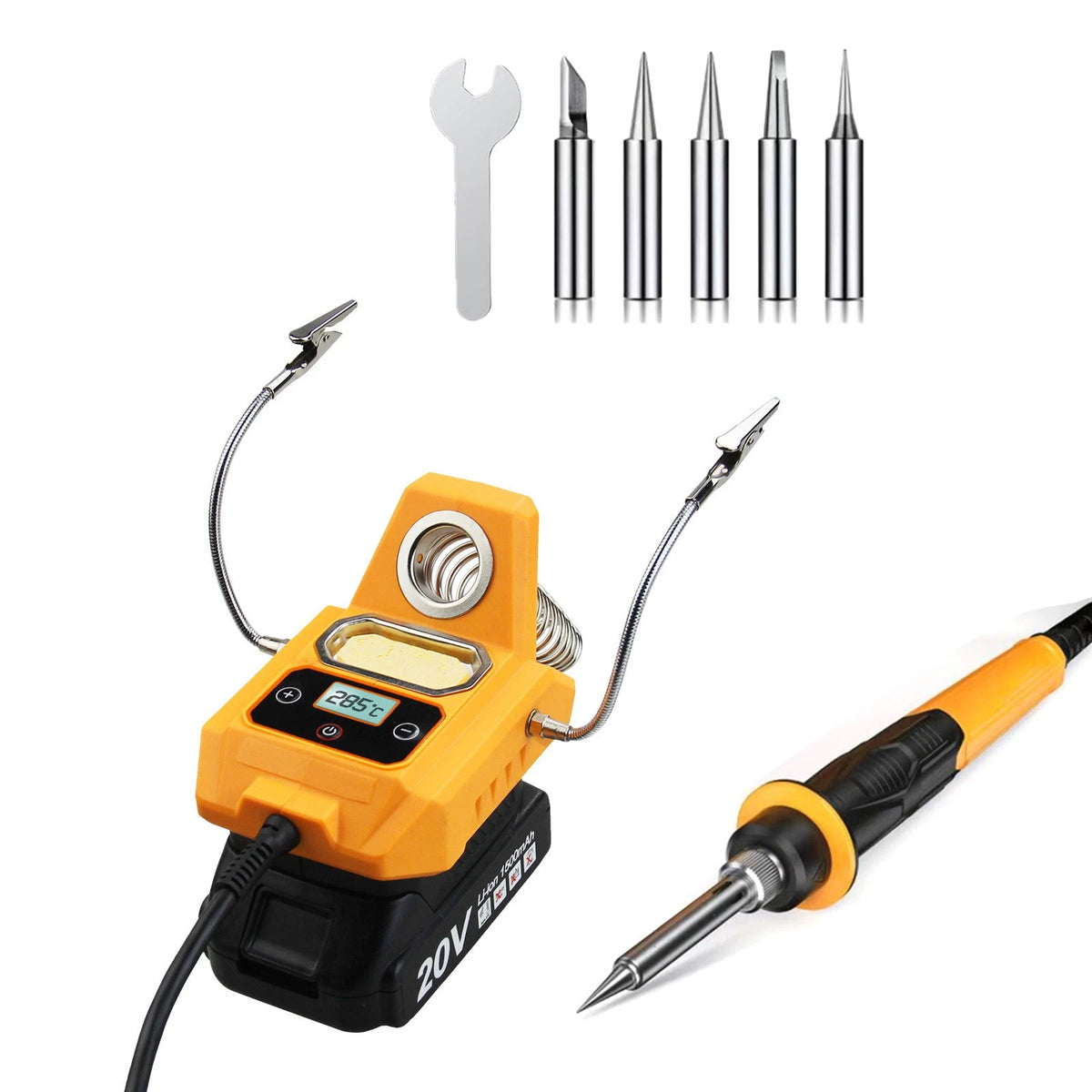 60W Cordless Soldering Station w 2 Auxiliary Arms for Dewalt 20V Battery Digital