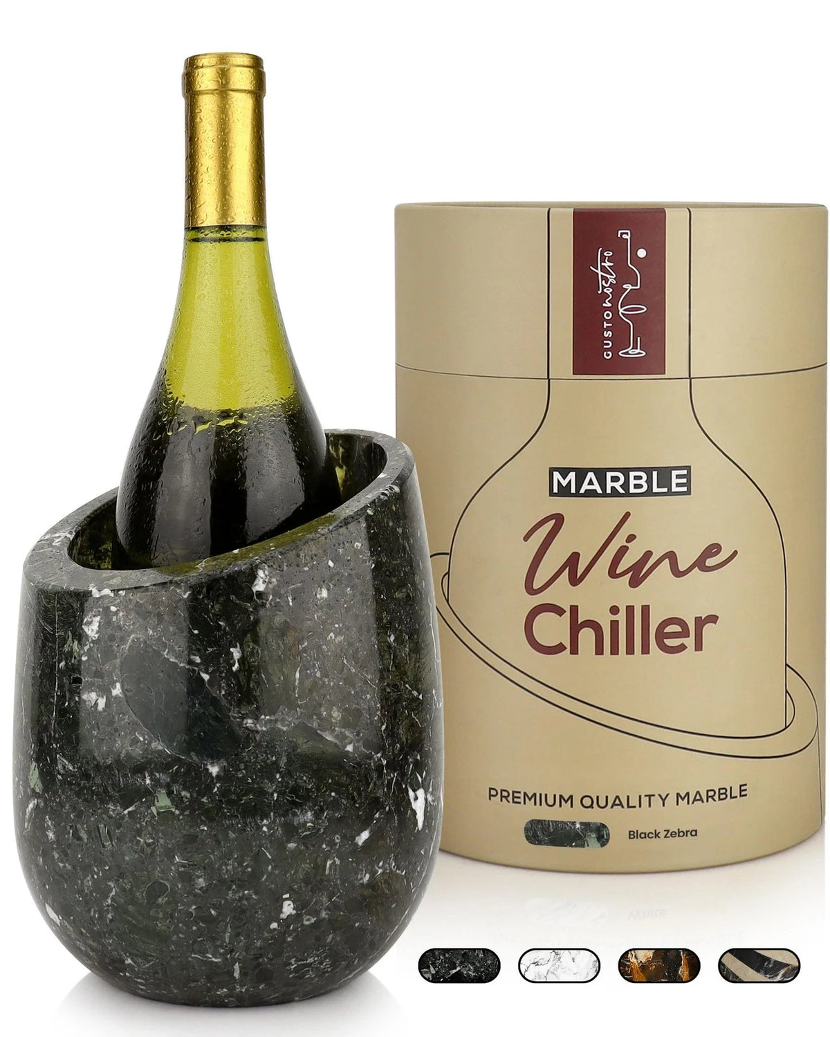 Gusto Nostro Marble Wine Chiller Bucket - Bottle Chiller, Black Zebra