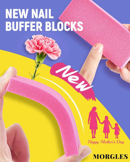 MORGLES Nail File and Buffer Blocks with 16 Count (Pack of 1), Multi-colour