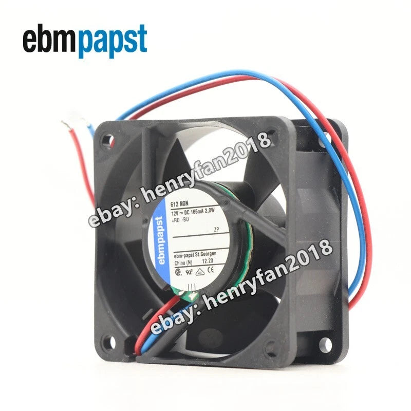 Ebmpapst Fan 612NGH Axial Fan DC 12V 2.4W 60*60*25mm 100mA Cooling Fan 2-Wire