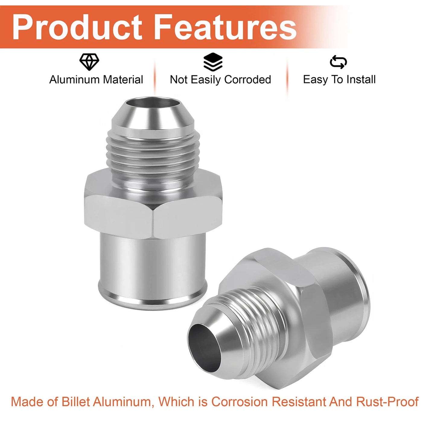 2-Pack SBC 10AN Valve Cover Adapter Aluminum Fittings for Push-In Grommet Sliver