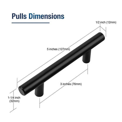 JOY DECOR 30 Pack 5 Inch Cabinet Pulls 3 Hole Center, Matte Black