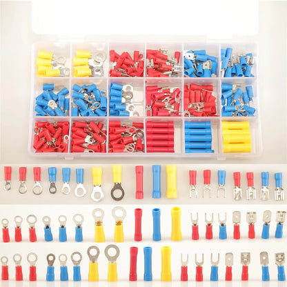 300pcs 18 Types Crimp Connectors, Ring Spade Fork 300pcs, Red, Blue, Yellow