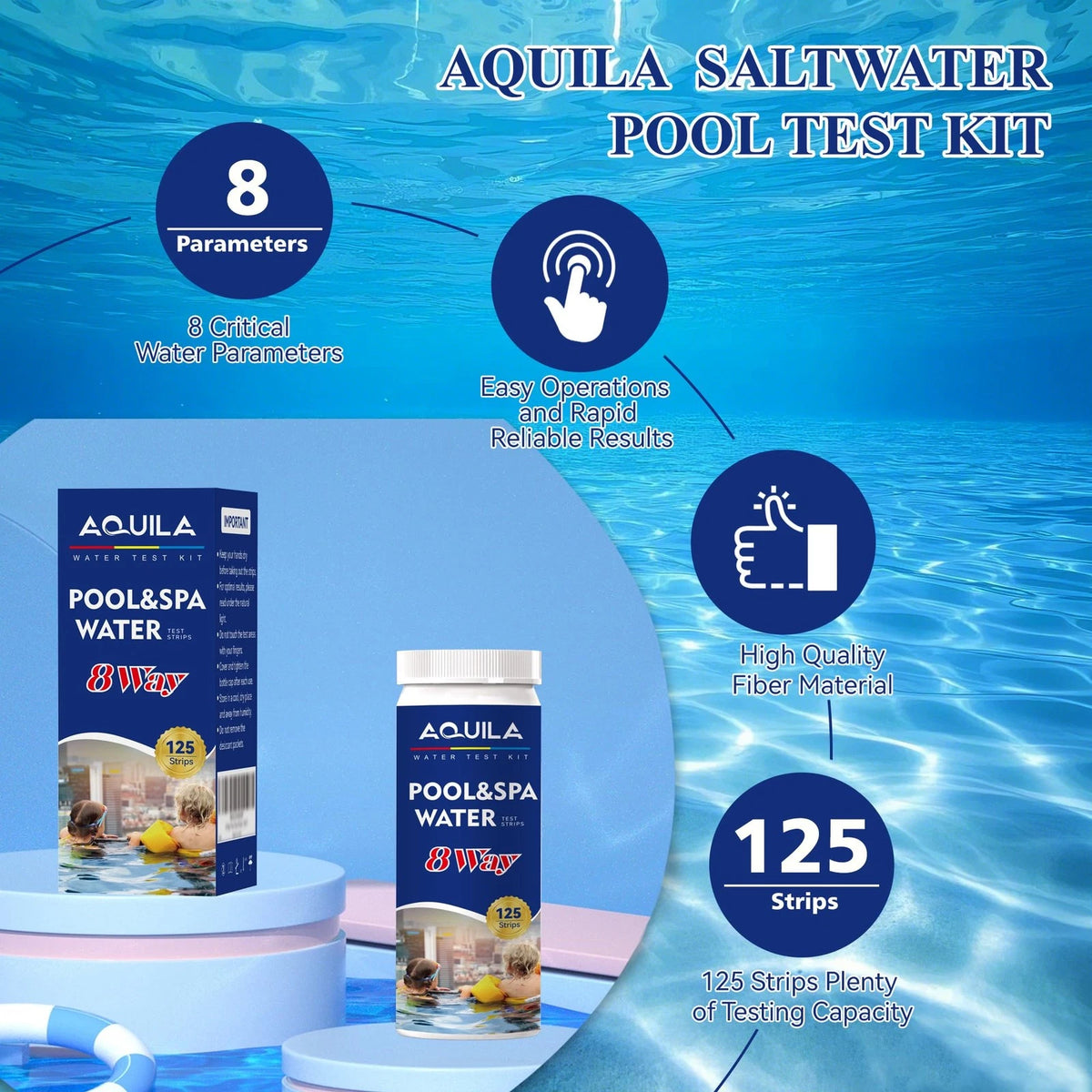 Pool Salt Test Strips Kit, 8 Way 125CT Water for Saltwater