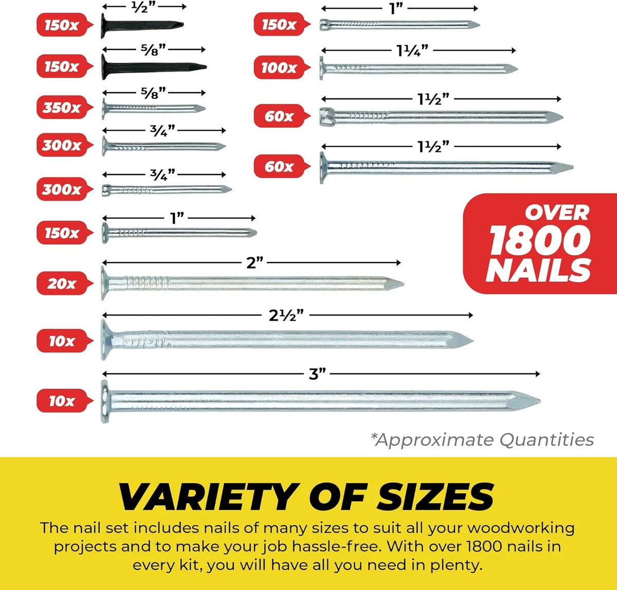 Top Quality Nail Assortment Kit – Over a 1800 Multipurpose a 1800 Nails