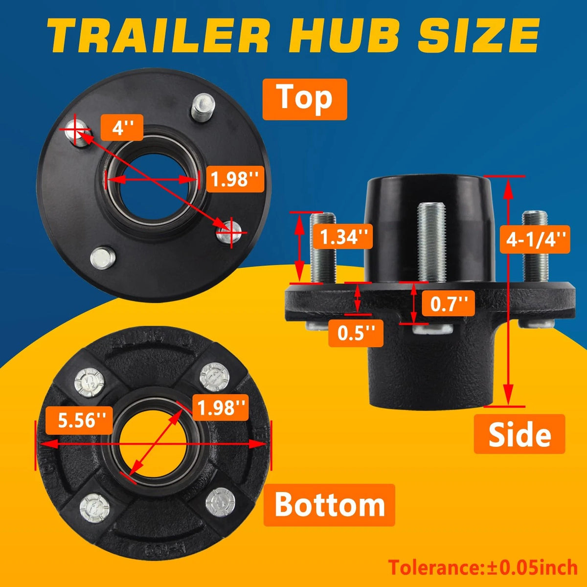 GREPSPUD 2 Sets 4 on 4'' Trailer Hub 4x4'' Kit for 2000 lbs Axle - 2Sets