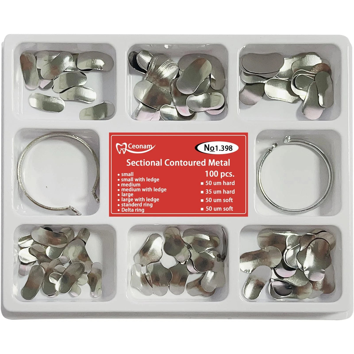 100 Pieces Stainless Steel Sectional Contoured Metal Dental Matrices Kit...