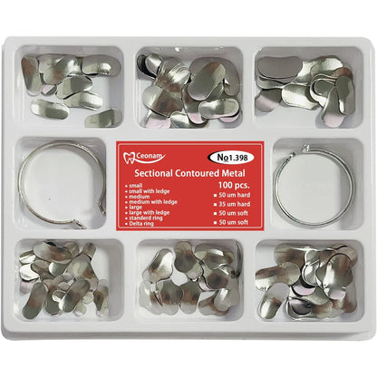 100 Pieces Stainless Steel Sectional Contoured Metal Dental Matrices Kit...